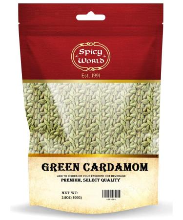 Spicy World Cardamom Pods 3.5oz (100g) - Whole Green Cardamom Pods - Natural Spice, Vegan, Large, Aromatic Cardomon- By Spicy World 3.5 Ounce (Pack of 1)