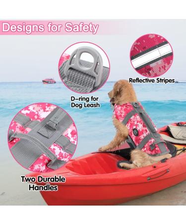 Emust Life Vest for Dogs - High Buoyancy Pink Camouflage Life Jacket for Small Medium & Large Dogs - Perfect for Swimming & Boating - Buy Online on GoSupps.com