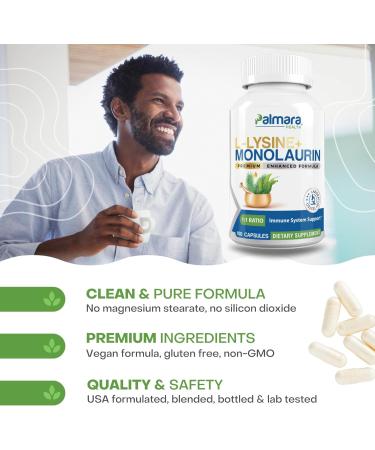L-Lysine + Monolaurin 600mg - 100 Capsules | Immune Support Supplement | Buy Internationally - Buy Online on GoSupps.com