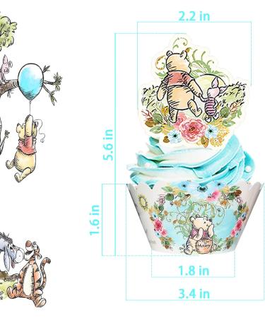 80 Pcs Winnie Cupcake Toppers and Wrappers 10 Designs Classic Baby Shower Decorations Cake Decor Birthday Party Supplies for Kids - Buy Online on GoSupps.com