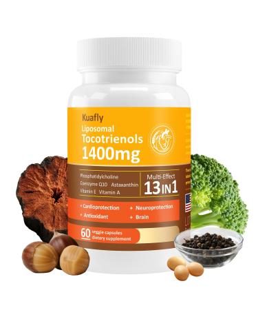 KUAFLY Liposomal Tocotrienols Vitamin E 1400mg - High Potency Vitamin E Tocotrienols with Phosphatidylcholine Astaxanthin 60 Capsules