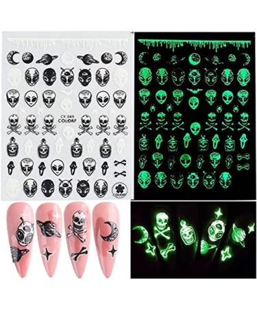 Halloween Nail Art Stickers Glow in The Dark Nail Decals 3D Self-Adhesive Fluorescent Nail Stickers Skull Spider Witch Ghost Pumpkin Bat Snake Nail Design for Women and Girls DIY Acrylic Nail - Buy Online on GoSupps.com