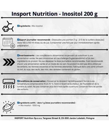 Inositol 200g Myo-Inositol Poudre Pure | Vitamine B8 Naturelle pour l Humeur la M moire le Bien- tre Mental le Cerveau | INSPORT - Buy Online on GoSupps.com
