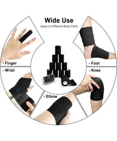 Self Adhesive Bandage Wrap 3 Inch x 5 Yards - 12 Pack, Black - Breathable Cohesive Tape for Sprains & Swelling - Buy Online on GoSupps.com