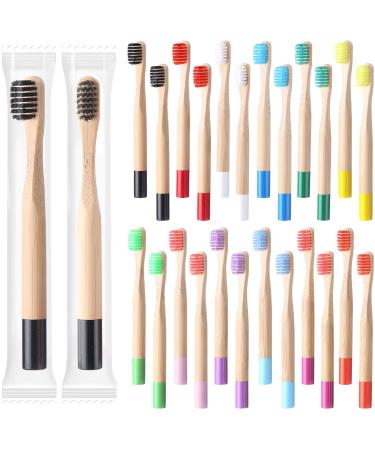 24 Pcs Kids Bamboo Toothbrushes Soft Bristle Toddler Toothbrush BPA Free Wooden Travel Toothbrushes for Kids Children Home Travel School Teeth Oral Dental Care  5.7 Inches  Individually Wrapped
