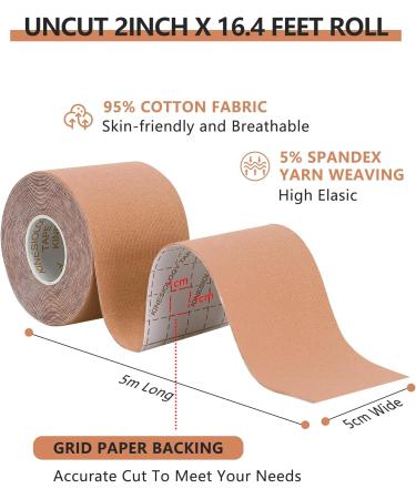 Kinesiology Tape - 6 Rolls Set Lychee Elastic Therapeutic Sports Tape for Shoulder Knee Elbow Pain Relief Latex Free Water Resistant Breathable 2" x 16.4 feet Per Roll (Beige) - Buy Online on GoSupps.com