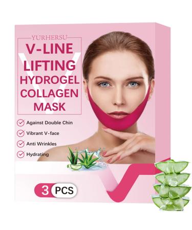 V Line Lifting Mask Chin Mask Hydrogel Collagen Mask With Aloe Vera & Seaweed Chin Lift Firming Skin Anti-Wrinkle Face Masks 3 Pieces