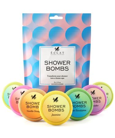 Scented Aromatherapy Shower Bombs 6 Pack - Relaxation Stress Relief Home Spa - with Natural Essential Oils: Lavender Eucalyptus Rose Mint - 100% Vegan