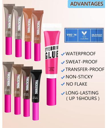 Waterproof Tinted Brow Gel Kit - Brunctte Thickening Eyebrow Mascara & Clear Setting Glue | Long Lasting Eyebrow Filler Brow Lift & Sculpt in Light Medium Dark Brown - Set 06 - Buy Online on GoSupps.com
