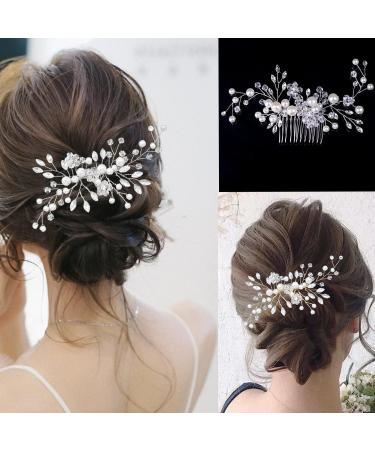 KINDOYO Bridal Hair Clip Comb - Rhinestone Pearl Hair Comb Slides Hair Pins Wedding Prom Birthday Party Hair Accessories Headpiece Hair Clips Silver - Buy Online on GoSupps.com