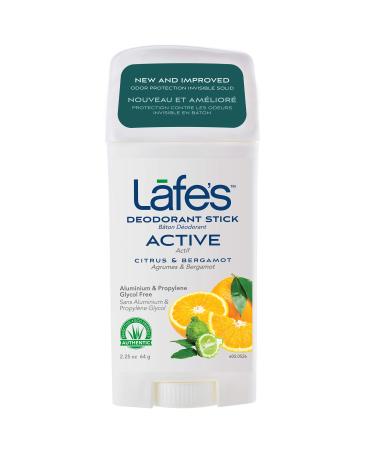 Lafe's Natural Deodorant | 2.25oz Aluminum Free Natural Deodorant Stick for Women & Men | Paraben Free & Baking Soda Free with 24-Hour Protection | Citrus & Bergamot - Formerly Active | Packaging May Vary