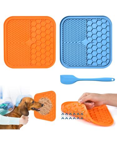 Aiqinu lick mat dog with suction cup 2 pieces of leak mat dog bpa-free with 1 silicone spatula slow feeder dog leak mat lick mat cat for dog baths training fur care & claw care (large) Large orange+blue