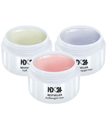 ND24 NAILDESIGN - GEL SET with adhesive gel + assembly gel pink + finish sealer gel for Geln gel - Gel for a nave design modeling as in the nail studio - suitable for beginners - Made in Germany (3x 30ml) 30 ml (3 -pack) pink)