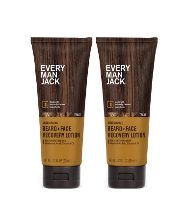 Every Man Jack Beard + Face Recovery Lotion - Moisturizes Relieves Dry Skin and Beard Itch - Light Sandalwood Scent - Made w/Naturally Derived Ingredients like Coconut Oil and Witch Hazel - 95 mL