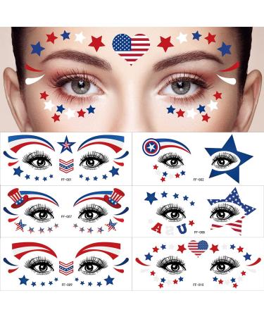 4th of July Temporary Tattoo Independence Day Face Tattoo Supplies Patriotic Fake Tattoos Party Favors Cheerleader Waterproof Celebration Fake Tattoos Tattoo Stickers Body Decorations Accessories10PCS