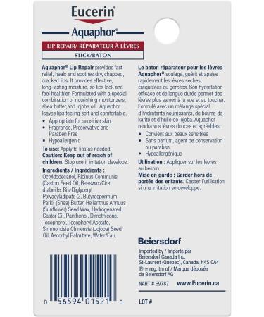 EUCERIN AQUAPHOR Lip Balm Repair Stick for Dry Chapped and Cracked Lips 4.8g | Aquaphor Lip Repair | Non-Comedogenic Lip Balm | Fragrance-free Balm | Recommended by Dermatologists 4.8 g (Pack of 1) - Buy Online on GoSupps.com