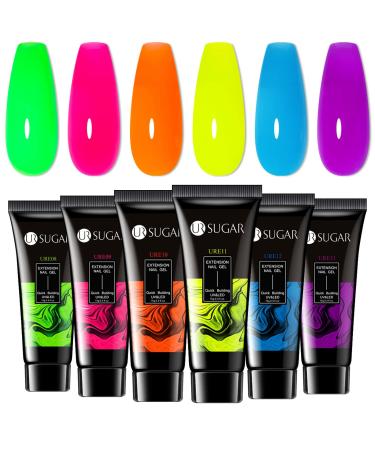 UR SUGAR Neon Poly Extension Gel Nail Polish Set 6 Colors Hot Pink Neon Green Yellow Orange Bright Colors Halloween Christmas Gel Polish Kit Long Lasting Soak Off Gel Polish Gift Box for Women - Buy Online on GoSupps.com