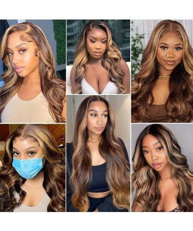 32 Ombre 4/27 Brown Blonde Highlight Lace Front Wig 180% Density - Body Wave 13x4 HD Lace Transparent Wig for Black Women - Buy Online on GoSupps.com