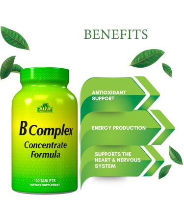 ALFA VITAMINS B Complex Formula - Daily Nutritional Supplement - B Vitamins for a Healthier Heart and Nervous System and Natural Energy Increase - 100 Tablets - Buy Online on GoSupps.com