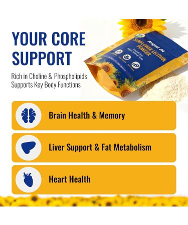 Angtai JN Organic Sunflower Lecithin Powder | USDA Certified Non-GMO | 4oz (113g) | 10g Daily Serving for Brain Liver & Heart Health | Easy Mixing in Smoothies Shakes & Baking - Buy Online on GoSupps.com