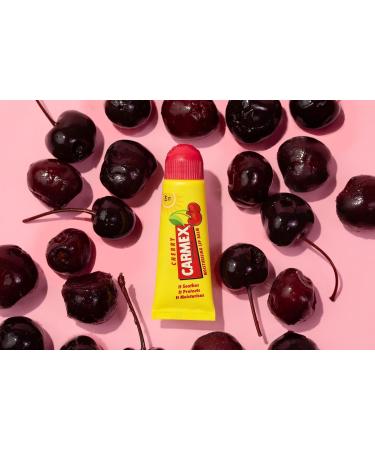 Carmex Cherry Tube Moisturizing and Soothing Lip Balm for Chapped Lips with Sun Protection Petrolatum Vitamin E and Beeswax - 12 x 10g - Buy Online on GoSupps.com