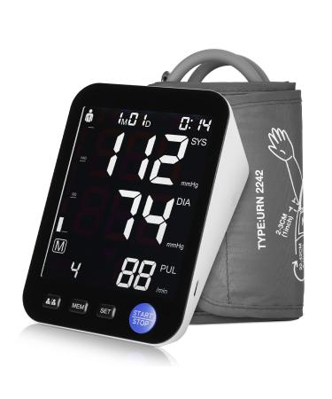 Automatic Blood Pressure Monitors - Blood Pressure Machine with Extra Large Screen, Adjustable Digital Cuff Arm Kit Led Backlit Display 2 Users 999 Sets Memory Includes Charging Cord (Black)