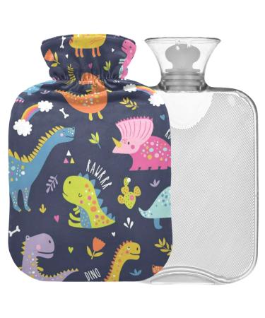 Naanle colorful rainbow dinosaur heat bottle with reference transparent hot water bottle 1 l hot water bottle for bed hand feet pain relief heat and cold therapy