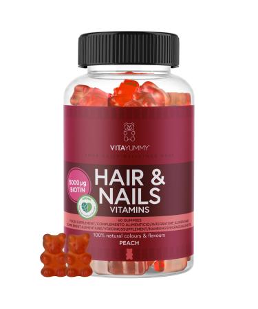 VitaYummy Vitamin Gums for Hair and Nails Peach Flavor - With Vitamin C, Vitamin D, Zinc and a High Dose of Biotin (5000 µg) - 60 Hair Candy