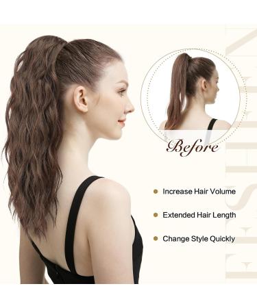 FESHFEN 18 Chestnut Brown Curly Ponytail Extension - Synthetic Drawstring Hairpiece for Women - Buy Online on GoSupps.com