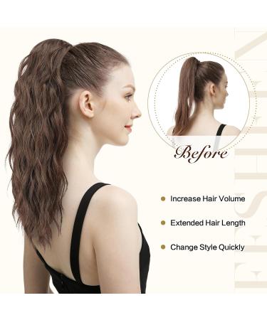 Feshfen 45cm Wavy Ponytail Hair Extension - Black & Caramel Brown Synthetic Braid - Perfect for Women - Buy Online on GoSupps.com