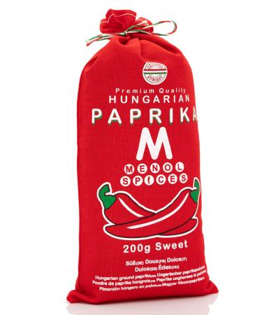 Menol Spices Authentic Hungarian Sweet Paprika Powder 7oz - Premium Quality from Szeged, Hungary - Vibrant Red Color & Incredible Flavor - Eco-Friendly Packaging - Buy Online on GoSupps.com