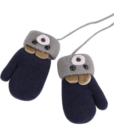 Cute Cartoon Toddlers Kids Knitted Gloves on String Winter Warm Mitten Gloves with Rope for Baby Boys Girls Thick Plush Fleece Lined Hand Warmer Full Finger Ourdoor Sport Thermal Hand Cover Navy Blue - Buy Online on GoSupps.com