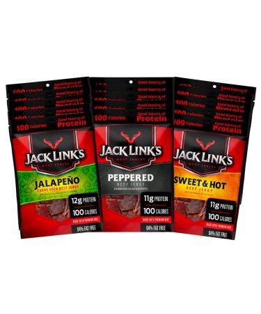 Jack Links Beef Jerky Bold Variety Pack  Includes Sweet & Hot, Jalapeno and Peppered Beef Jerky, Great Lunch Box Snack, Good Source of Protein  Pack of 15, 1.25 Oz Bags Sweet & Hot, Jalapeno, Peppered