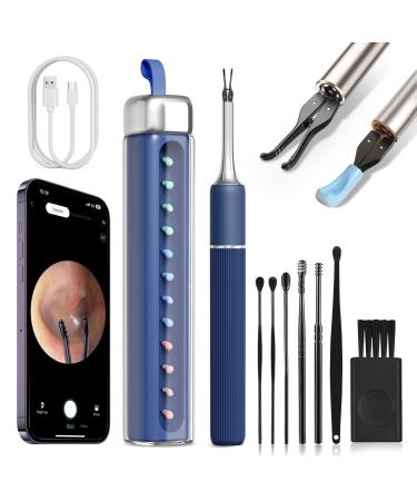 Ear Wax Removal Tool S5 with 10 MP Camera Otoscope Omnidirectional Tweezer Crodless Earwax Remover Tool with 12 Ear Spoon Wireless Ear Cleaner with Light for iOS & Android S5-blue