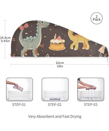 Colorful Dinosaur Hair Towel 2 Pack | Super Absorbent Quick Dry Turbans for Women & Girls - Buy Online on GoSupps.com