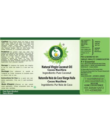 R V Essential Huile de noix de coco vierge naturelle 630ml (21oz) - Cocos Nucifera (100% pur et naturelle press e froid) Cold Pressed Natural Virgin Coconut Oil - Buy Online on GoSupps.com