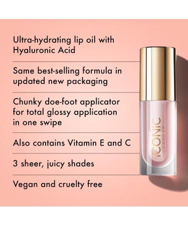 ICONIC LONDON Lustre Lip Oil - Non-Sticky Moisturizing High Shine Vegan Lip Oil with Vitamin C & Hyaluronic Acid - Sugar Mama (Pink) | Cruelty Free eCommerce - Buy Online on GoSupps.com