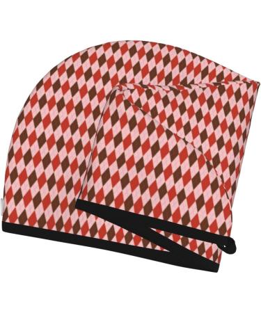 Hair Towel Wrap - Quick Drying Turban for Fast Hair Drying - Button Closure | Red and Brown Squares - Buy Online on GoSupps.com