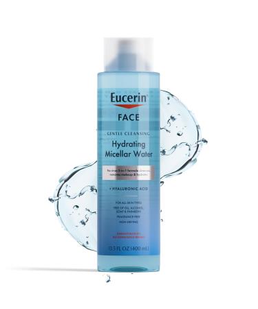 Eucerin Face Gentle Cleansing Hydrating Micellar Water Face Cleanser and Makeup Remover with Hyaluronic Acid 13.5 Fl Oz Bottle