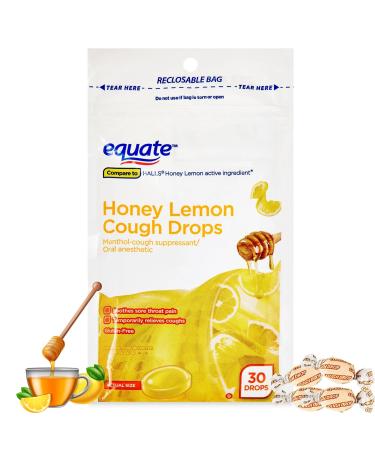 Honey Lemon Cough Drops - Sore Throat & Cough Relief with Menthol 7.5 mg 30 Count - Soothing Menthol Cough Suppressant 30 Drops (Pack of 1)