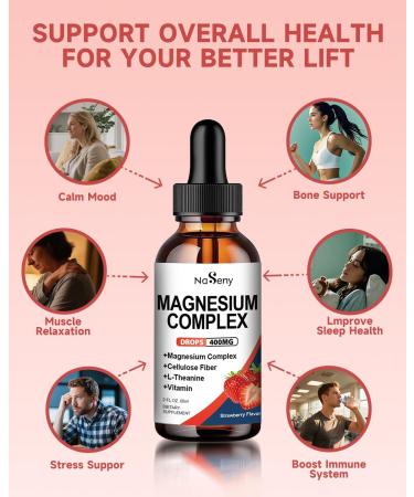 Magnesium Glycinate Liquid 400mg High Absorption Magnesium Complex supplemen with Vitamin B6 D C to Support Sleep Muscle Nerve Health Non-GMO Gluten Free Vegan (2 Fl Oz/Strawberry) Strawberry 2 Fl Oz (Pack of 1) - Buy Online on GoSupps.com