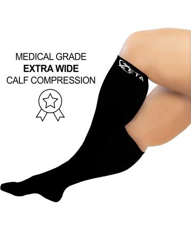 Zeta Socks XXXL Wide Calf Compression - Soothing Gradient Support for Swelling, Pain, Edema & DVT - Large Cuffs, Unisex - Ideal for Flights - Black XXXL - Buy Online on GoSupps.com