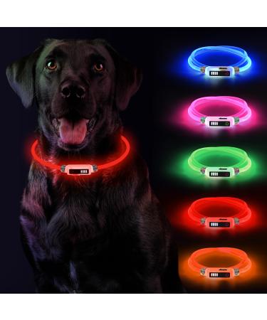 Luminous collar dog Yordawn Led dog collar usb rechargeable waterproof length adjustable pet safety collar power display 3 lighting modes for small medium -sized dogs and cats red