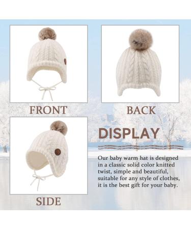 XIAOHAWANG Winter Baby Beanie with Velvet Lining and Pompom | Toddler Kids Earflap Hat for Boys and Girls 18 Months - 3 Years | Warm and Stylish White Baby Hat - Buy Online on GoSupps.com