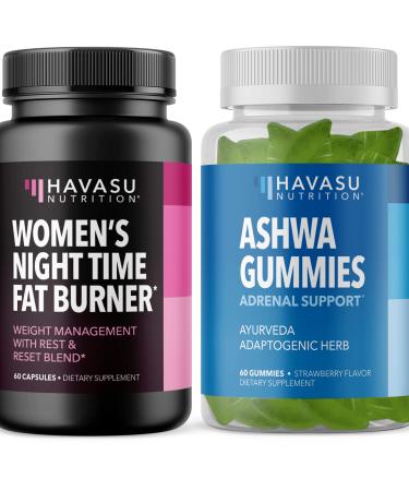 HAVASU NUTRITION Stress Relief and Weight Loss Go Hand in Hand When Taking Night Time Fat Burner for Women and Ashwagandha Gummies: A 2-in-1!