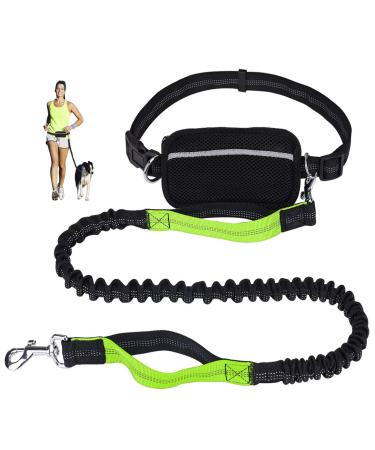 Premium dog leash to walk dual grip jogging line with reflective seams and feces bag dispensers dog hinge leash with adjustable for large dogs free -handed and shock -damping black / green