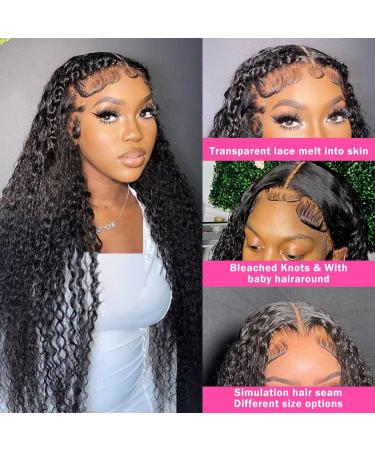 26 Inch 13x6 HD Transparent Curly Lace Front Wig Human Hair - 180% Density Pre Plucked Deep Wave Curly Wig with Baby Hair for Black Women - Bleached Knots - 26 - Buy Online on GoSupps.com