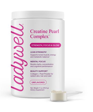 Ladywell Creatine Pearl Complex | 3-in-1 Formula for Women | Creatine Monohydrate, Collagen & Pearl Powder | Supports Energy, Skin Health, Mental Clarity, Metabolism & Lean Muscle | 30 Servings