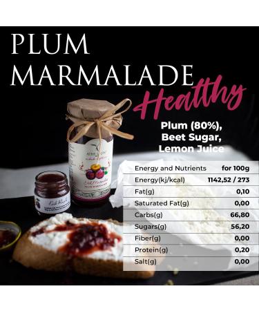 ATIYE LACIN Plum Marmalade (Erik Marmelati) | Made by 100% Natural Hand-picked Plum | Preservative Colorant Thickener Additive Free | No Refined Sugar Made by Beet Sugar | 100% Vegan | 250 gr - Buy Online on GoSupps.com