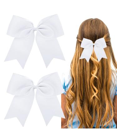 Sibba Big Large White Solid Color Bows 2 PCS 8 Inch with Alligator Hair Barrettes Clips For Girls and Women  Hairpin Holding Hair Slides Metal Clips French Barrette Accessories White Solid Color Bows